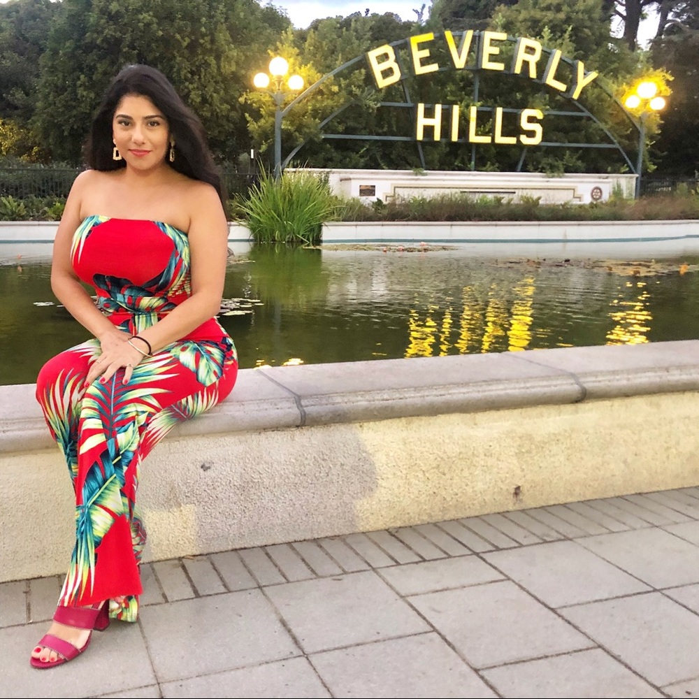 Fashion Nova stretch tropical print jumpsuit